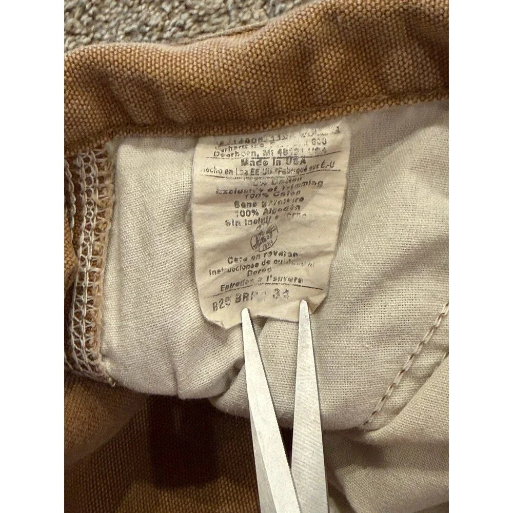 Vintage CARHARTT B25 BRN Carpenter Canvas LEATHER PATCH Shorts Sz 32/34 USA MADE
